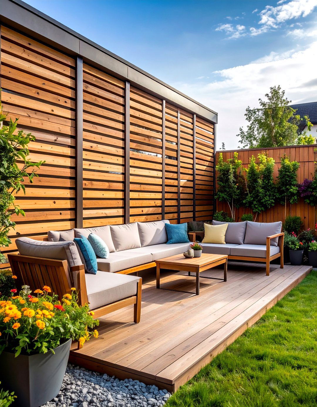 A Deck with a Privacy Wall Feature - 30 backyard deck ideas on a budget