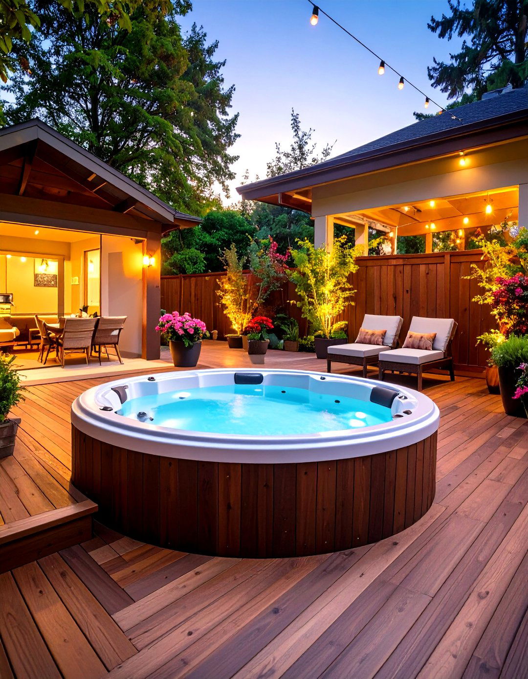 A Deck with a Sunken Hot Tub - 30 ground level deck ideas