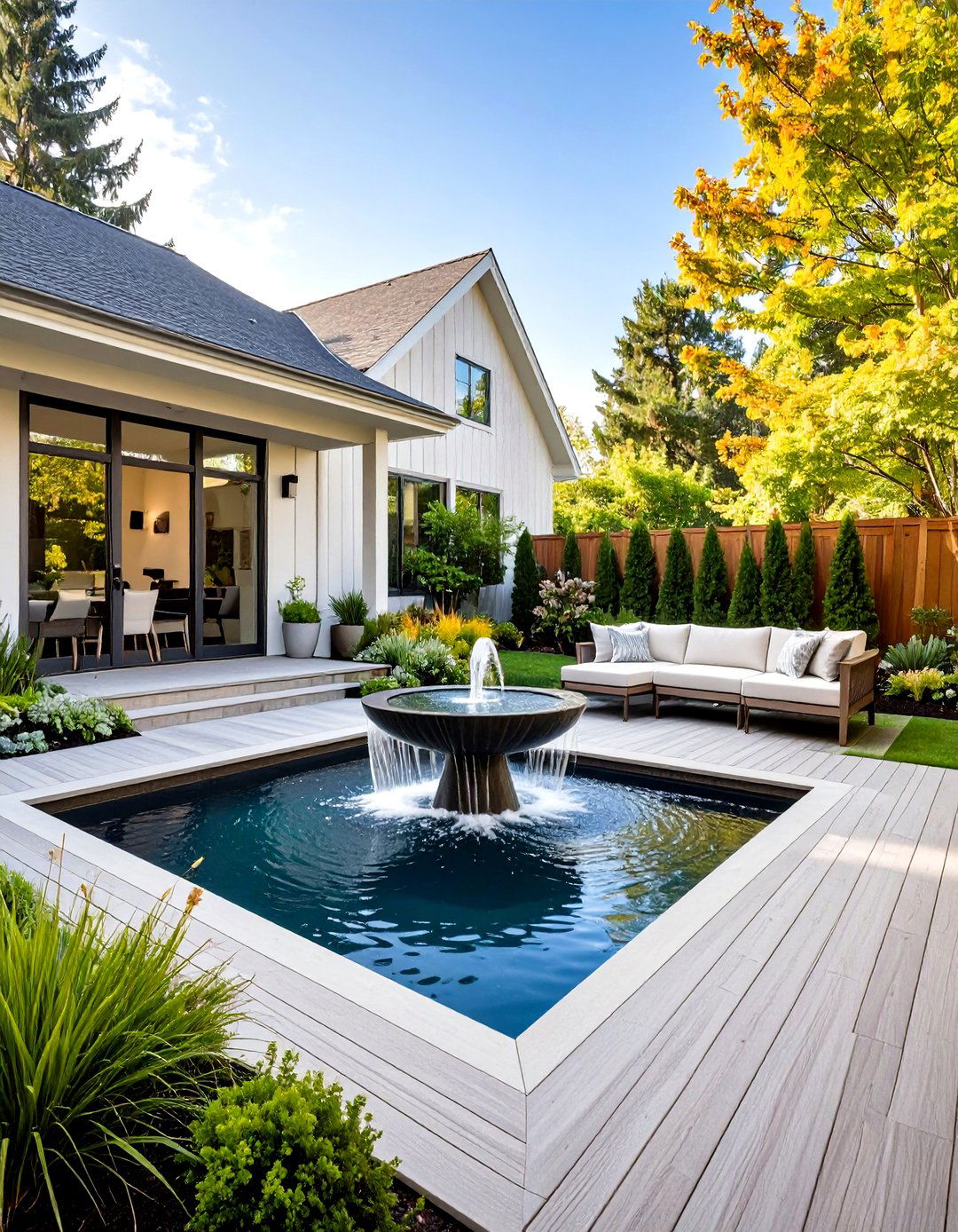 A Deck with a Water Feature - 30 design a deck ideas