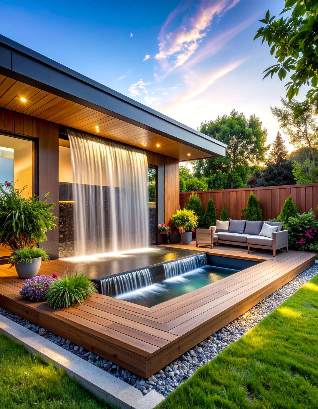 A Deck with a Water Feature - 30 ai deck design ideas