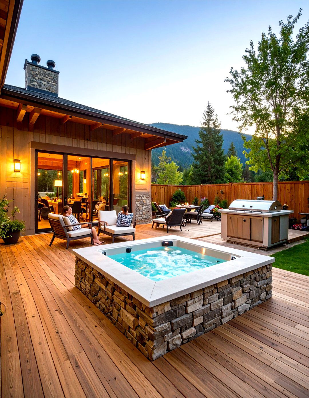 A Deck with an Integrated Fire Pit - 30 hot tub deck ideas