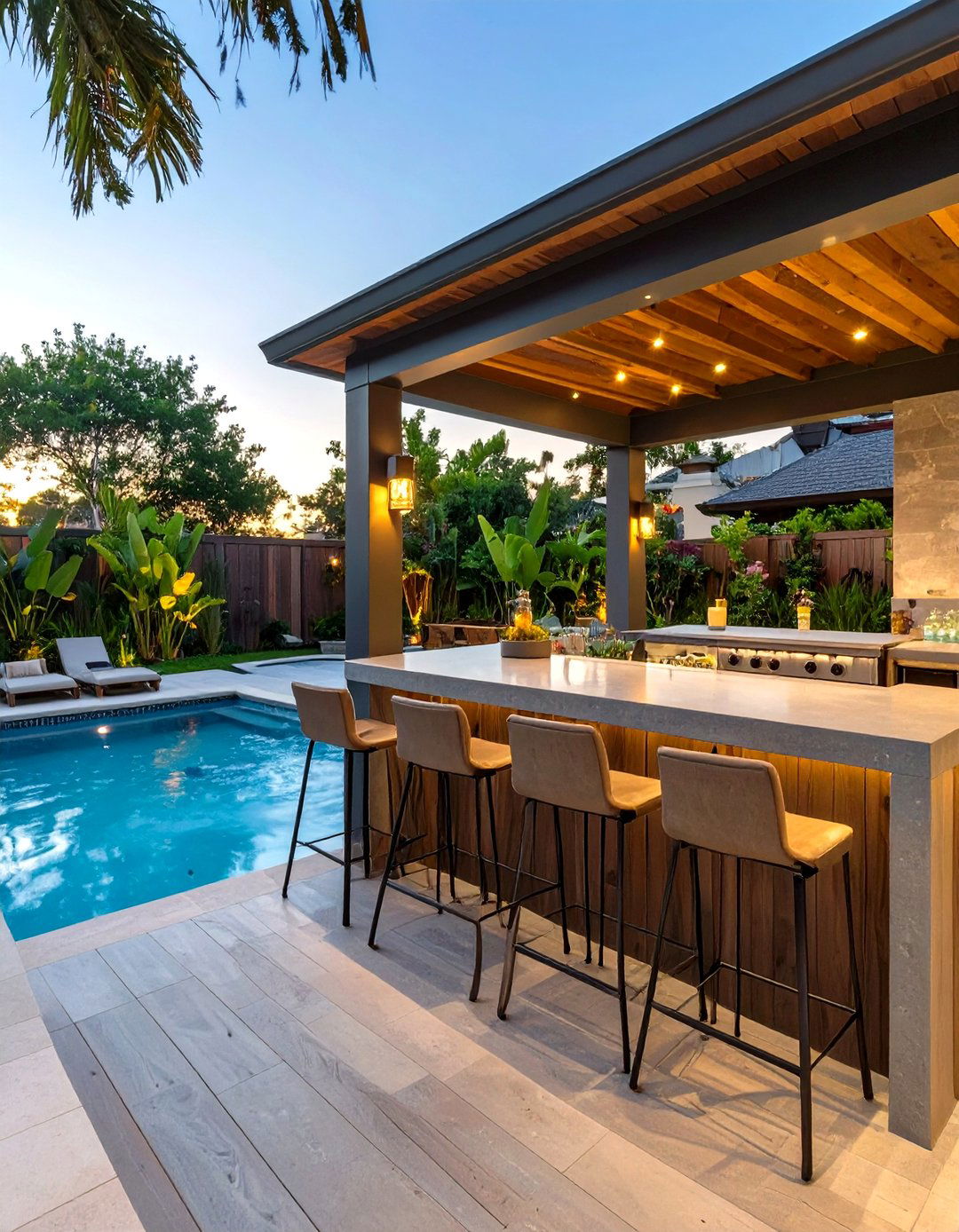 A Deck with an Outdoor Bar - 30 backyard swim spa deck ideas