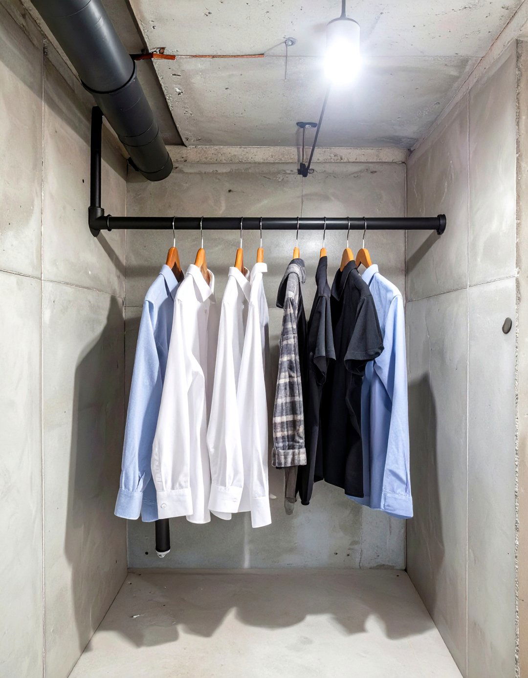 A Dedicated Clothes Hanging Rod - 30 unfinished basement laundry room ideas
