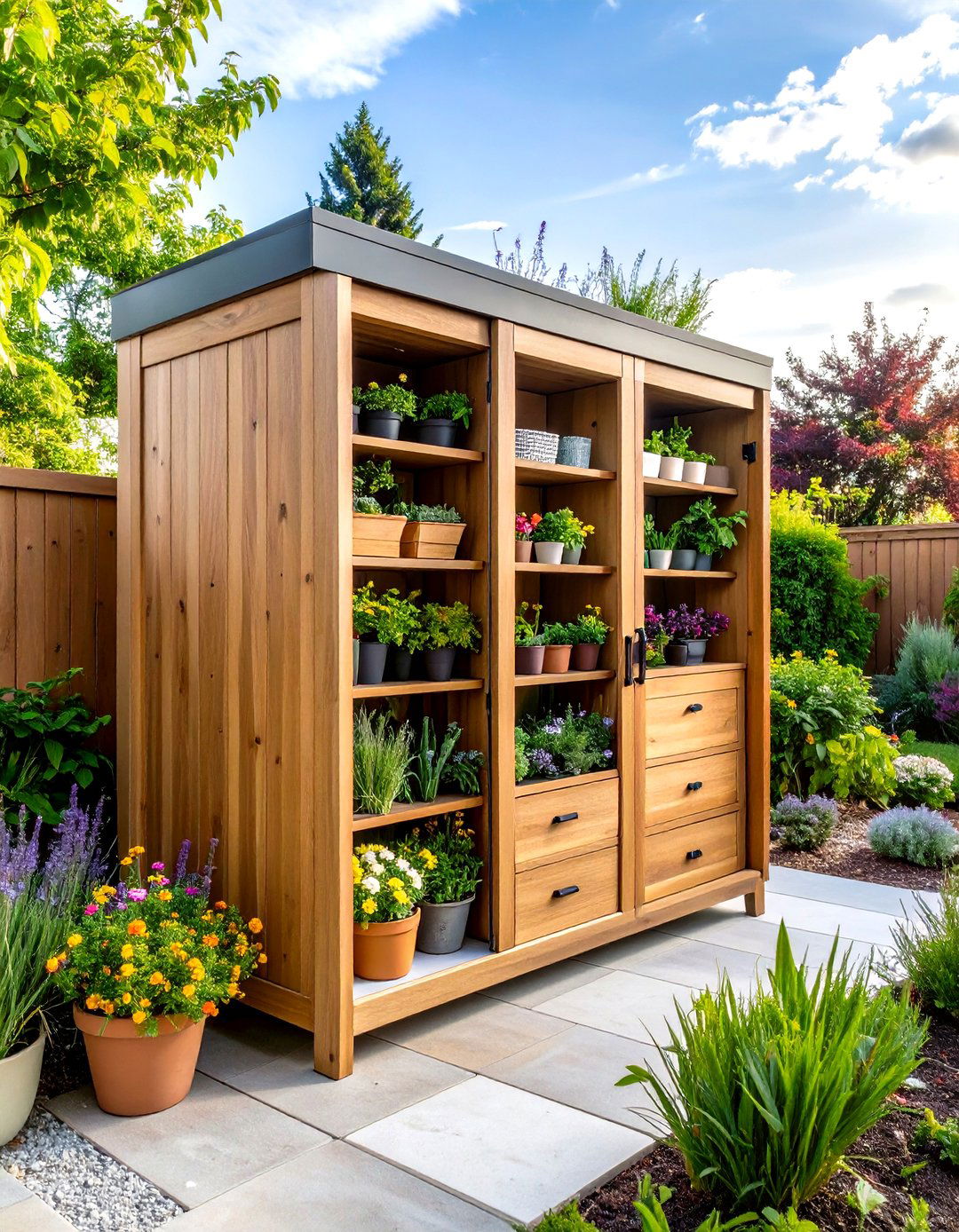 A Dedicated Garden Armoire for Stylish Storage - 30 garden tool storage ideas