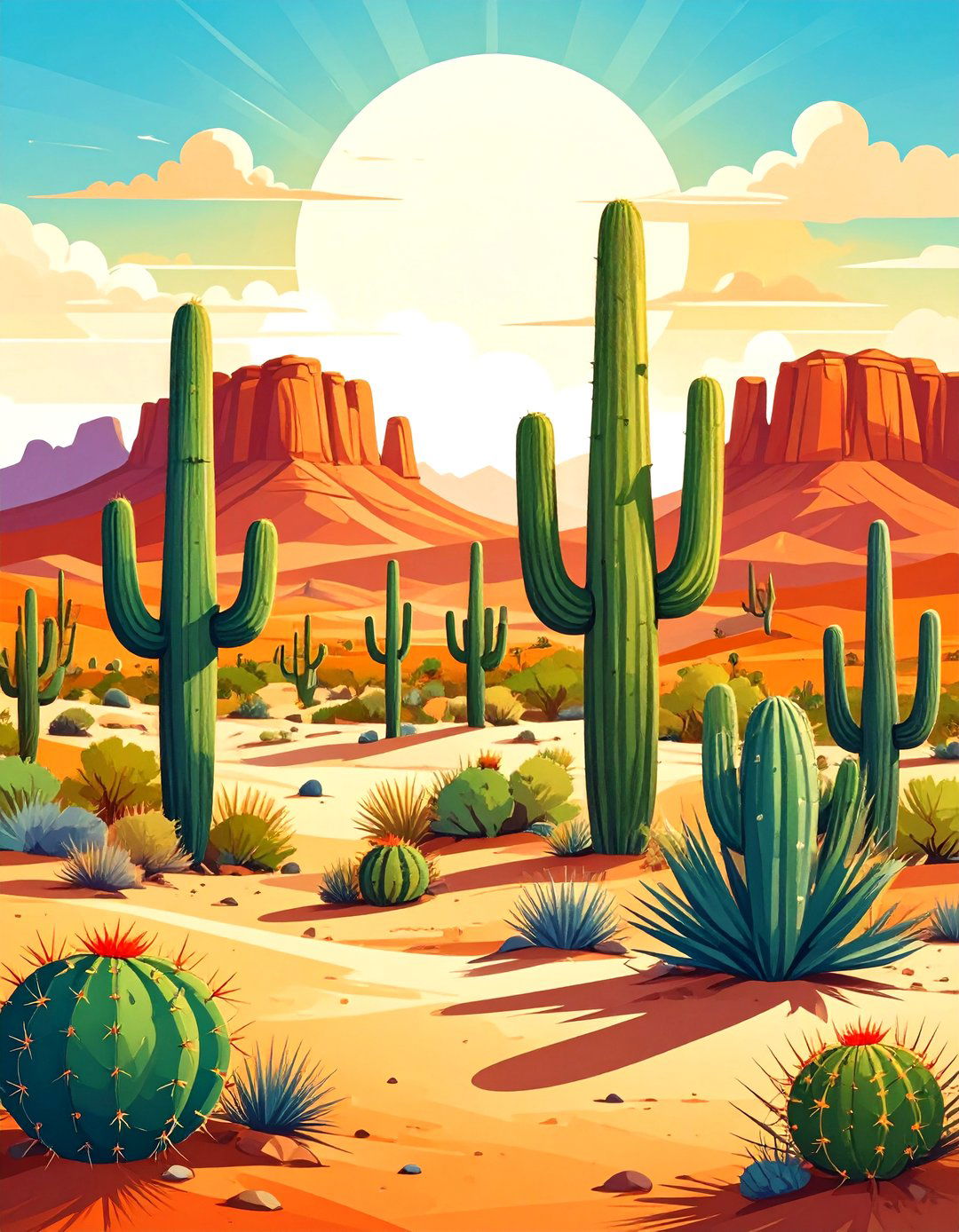A Desert Landscape with Cacti - 30 landscape painting ideas
