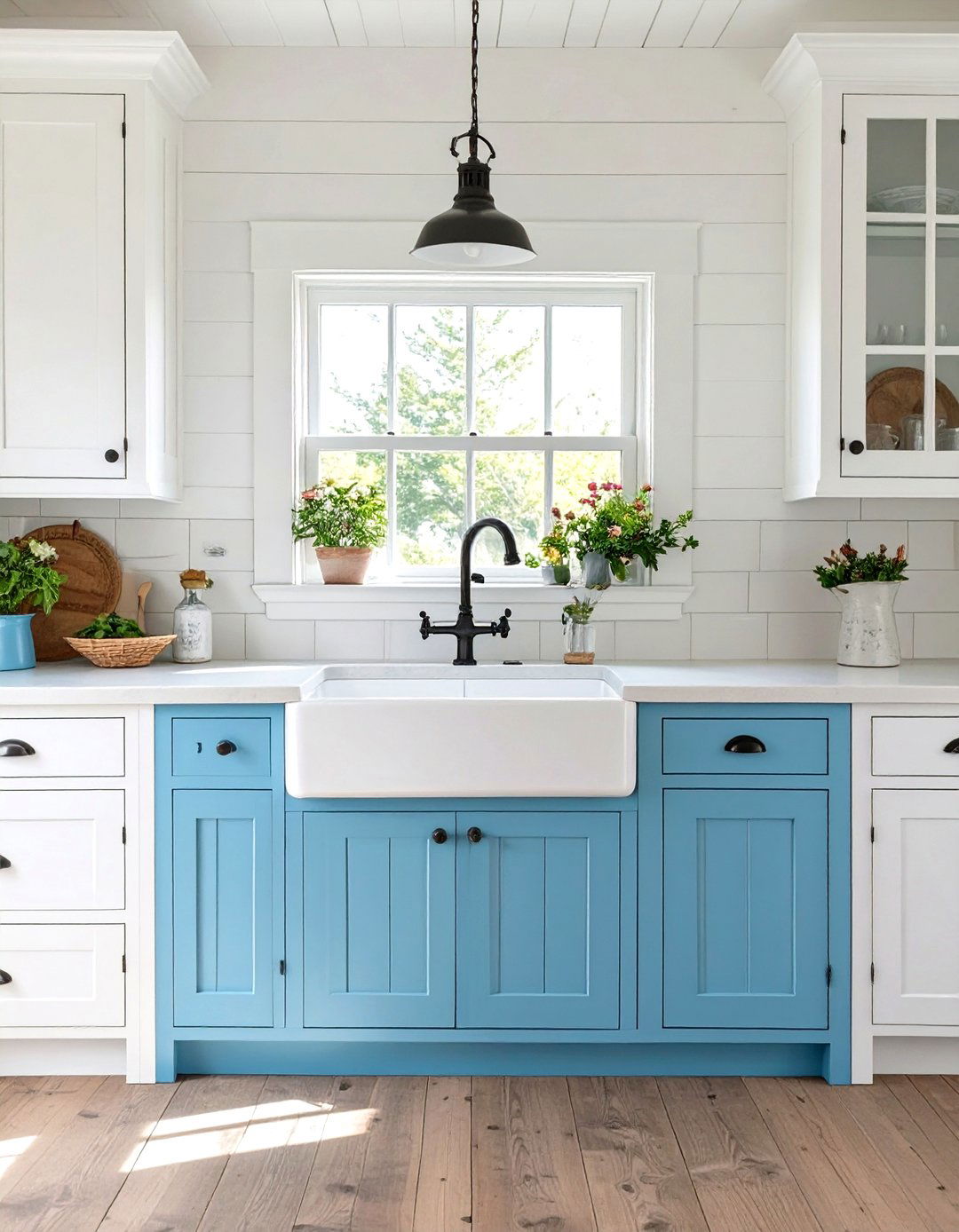 A Different Color for the Sink Base Cabinet - 30 two tone painted kitchen cabinet ideas