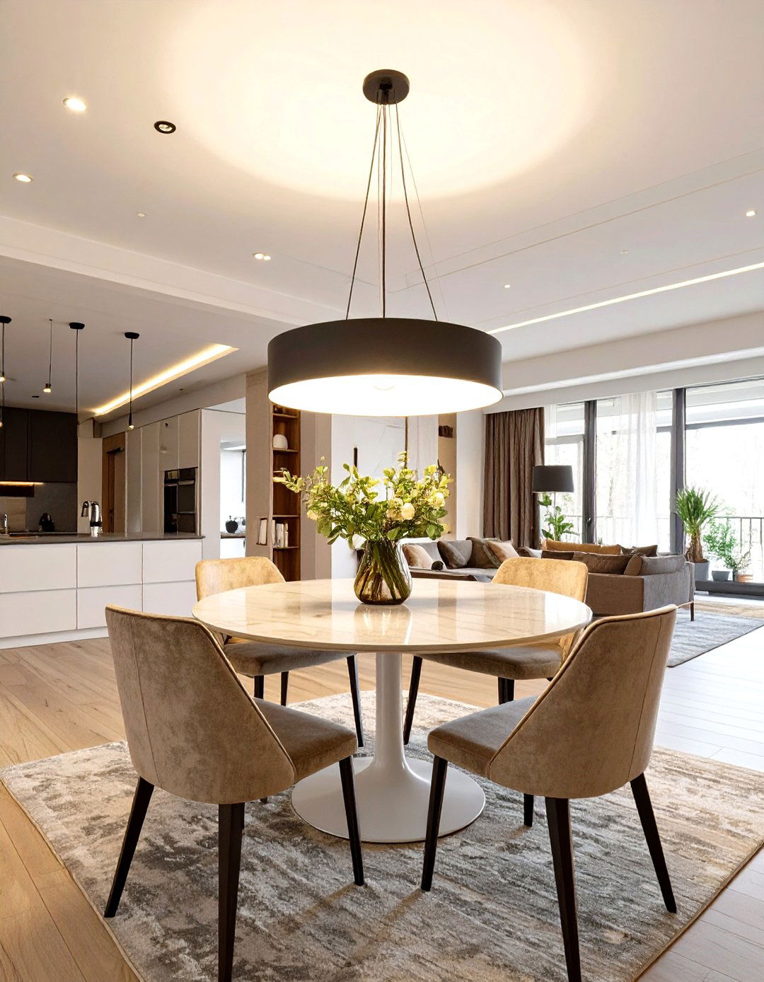 A Dining Area Defined by Lighting - 30 apartment dining room ideas