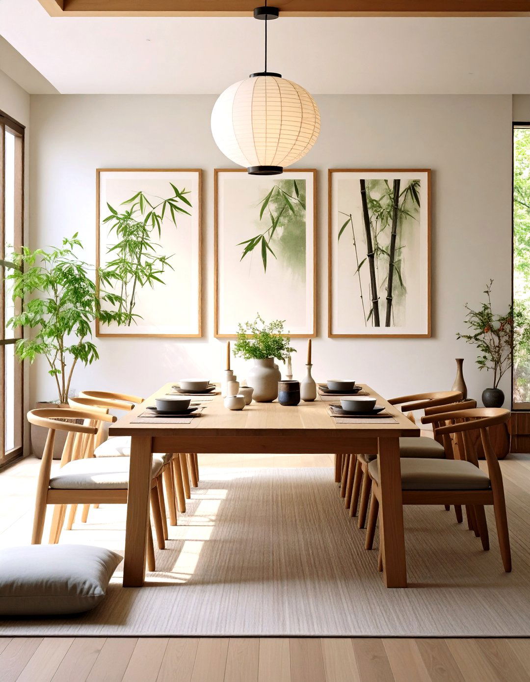 A Dining Room with Japanese Ink Wash Paintings - 30 dining room wall art ideas