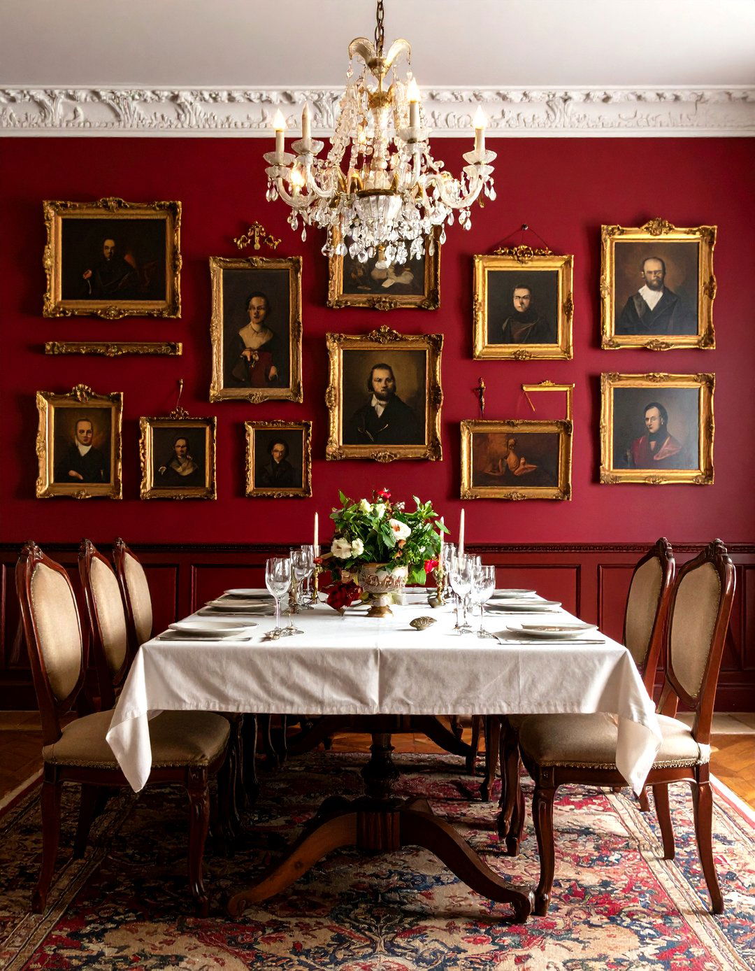 A Dining Room with a Portrait Gallery - 30 dining room wall art ideas