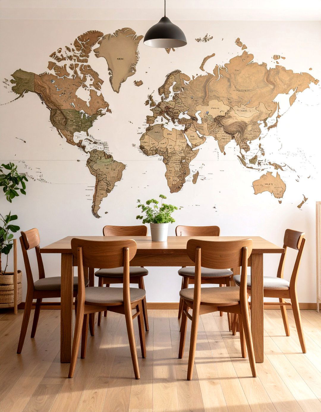 A Dining Room with a World Map Mural - 30 dining room wall art ideas