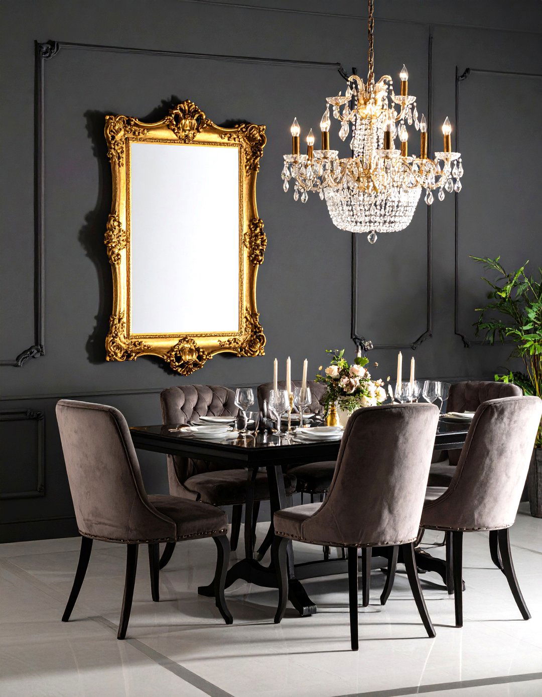 A Dining Room with an Antique Mirror - 30 dining room wall art ideas