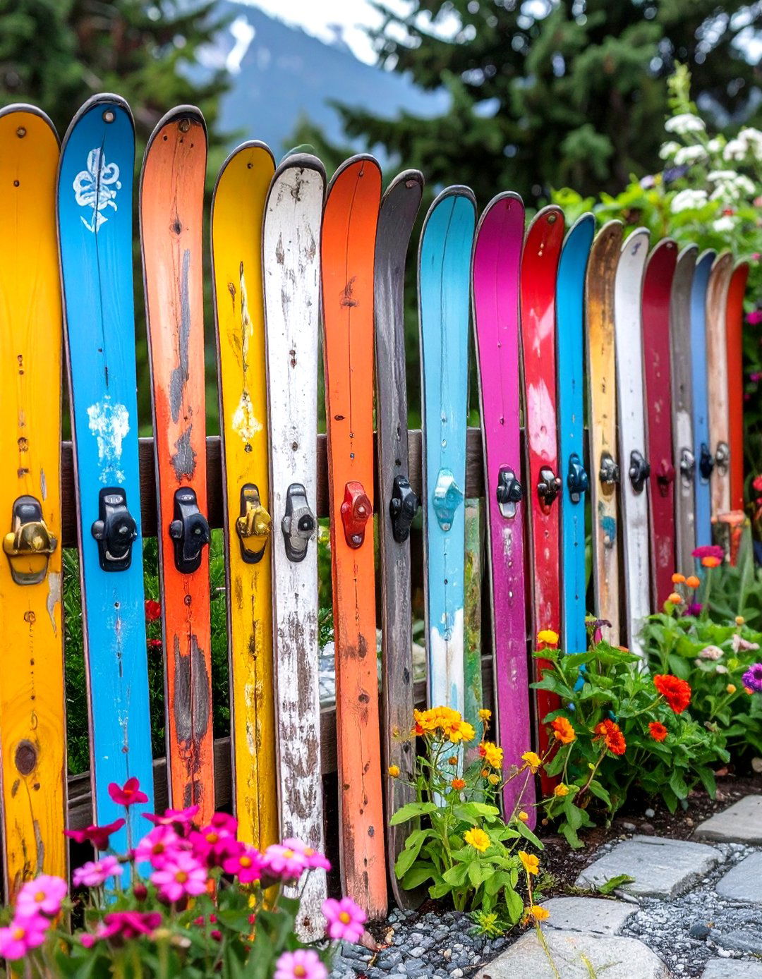 A Discarded Ski or Snowboard Fence - 30 low cost garden fence designs