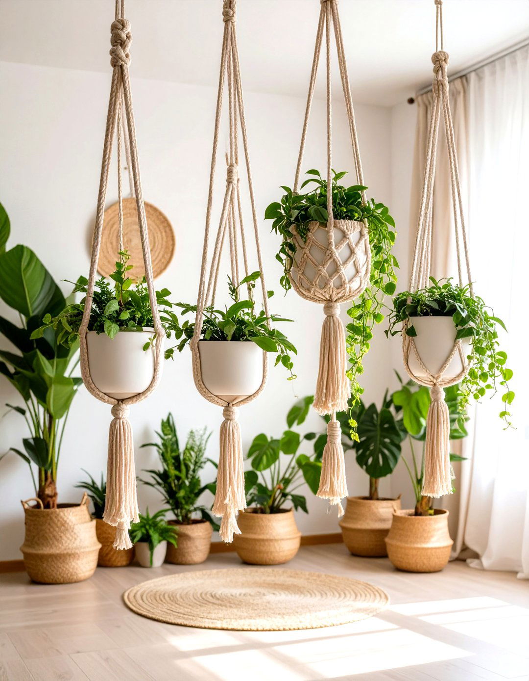 A Display of Floating Plant Hangers - 30 family room wall decor ideas