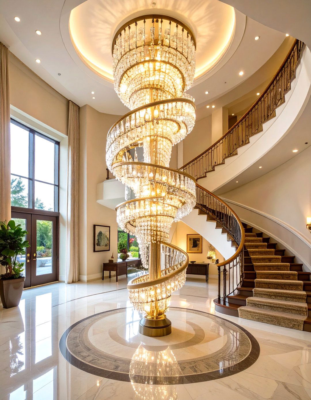 A Double Height Spiral Foyer Chandelier - 30 foyer chandelier ideas