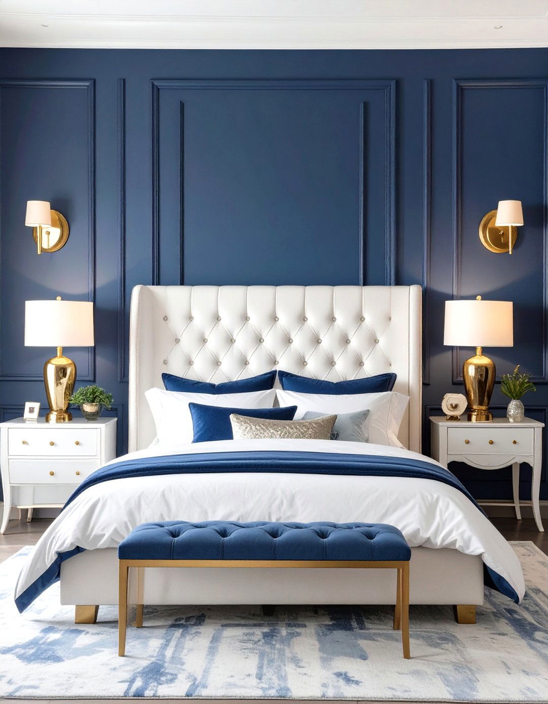 A Dramatic Deep Blue Bedroom - 30 blue and white bedroom ideas