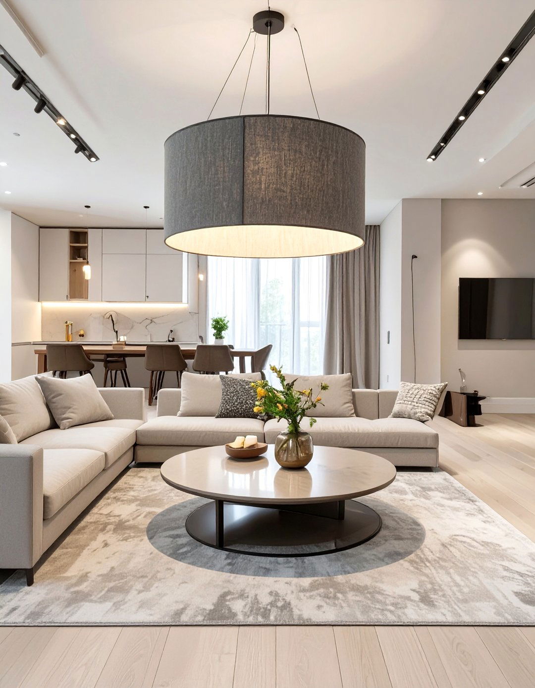 A Dramatic Drum Pendant in the Living Room - 30 best lighting for interior design ideas