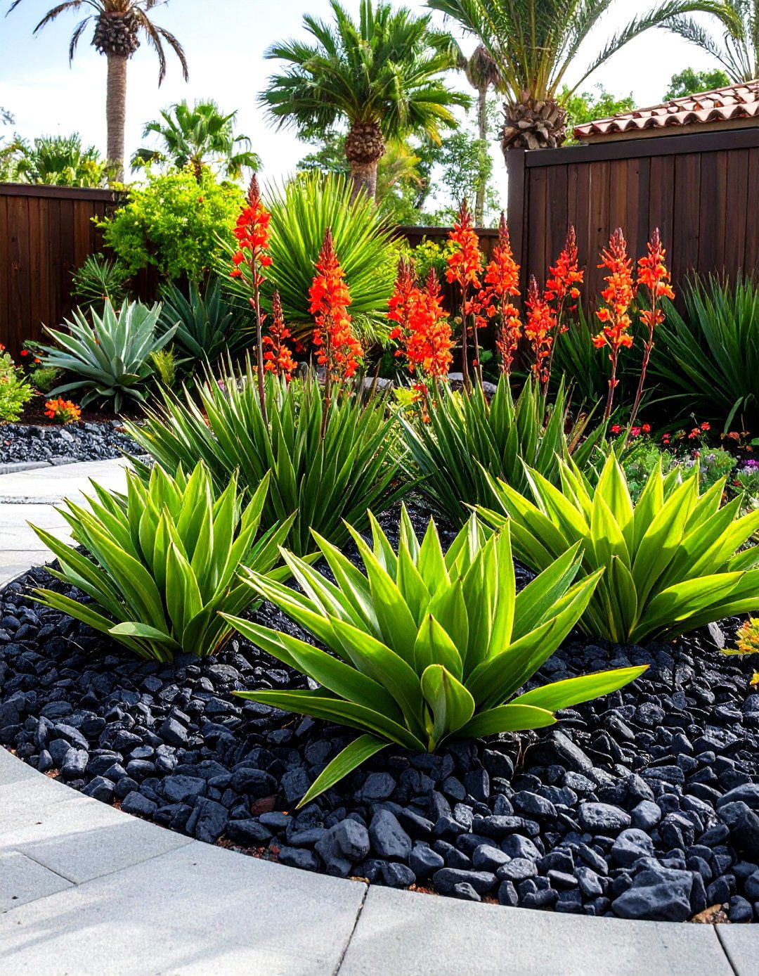 A Dramatic Lava Rock Mulch Bed - 30 garden ideas with rocks