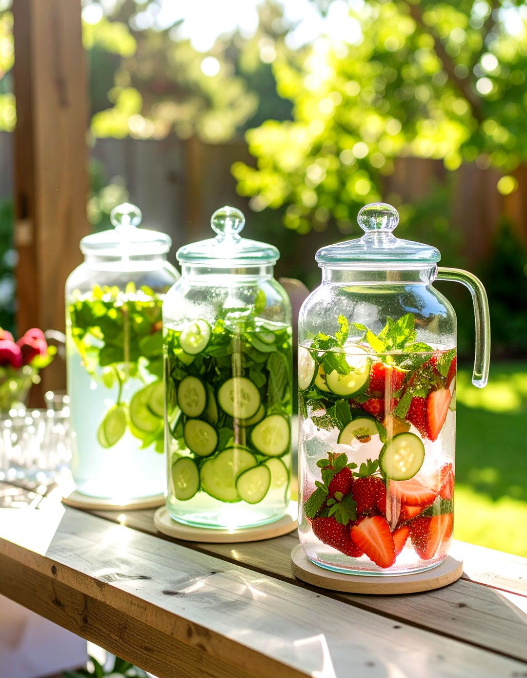 A Drink Station with Infused Waters - 30 small backyard wedding ideas