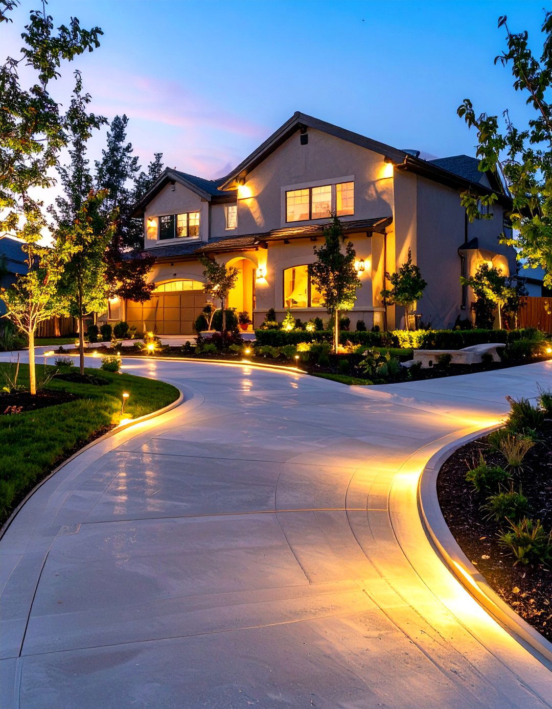 A Driveway with Integrated Lighting Design - 30 half circle driveway landscape ideas