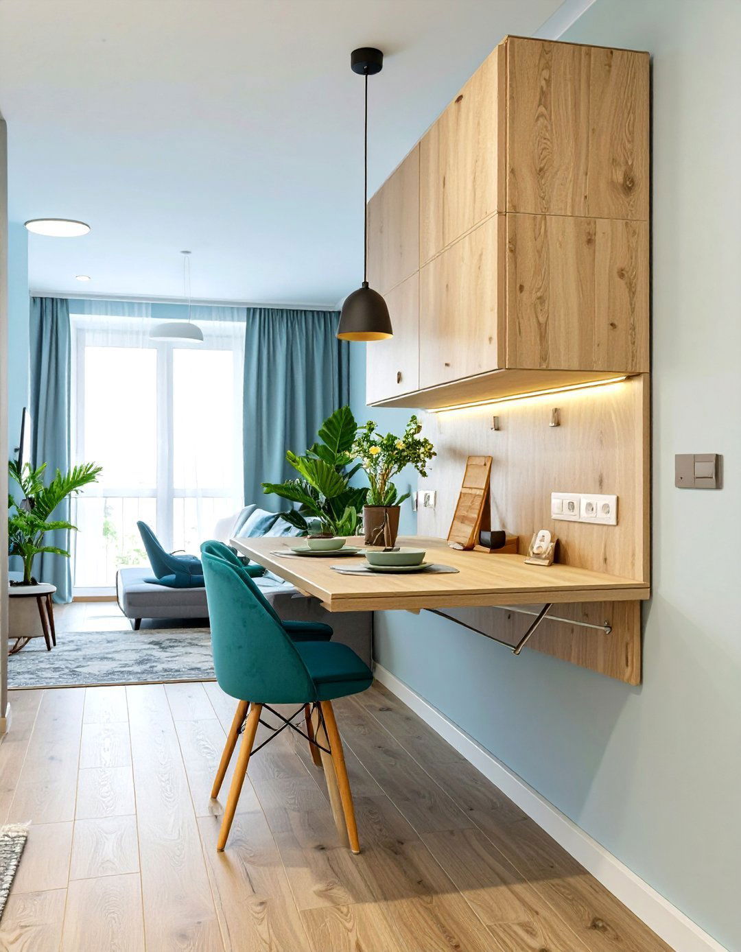 A Drop Down Desk as a Dining Spot - 30 very small living and dining room ideas