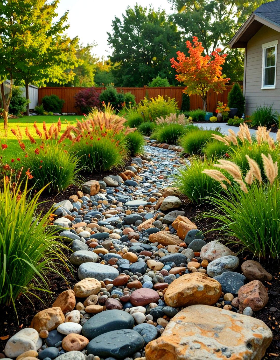 A Dry Creek Bed Feature - 30 small front yard ideas