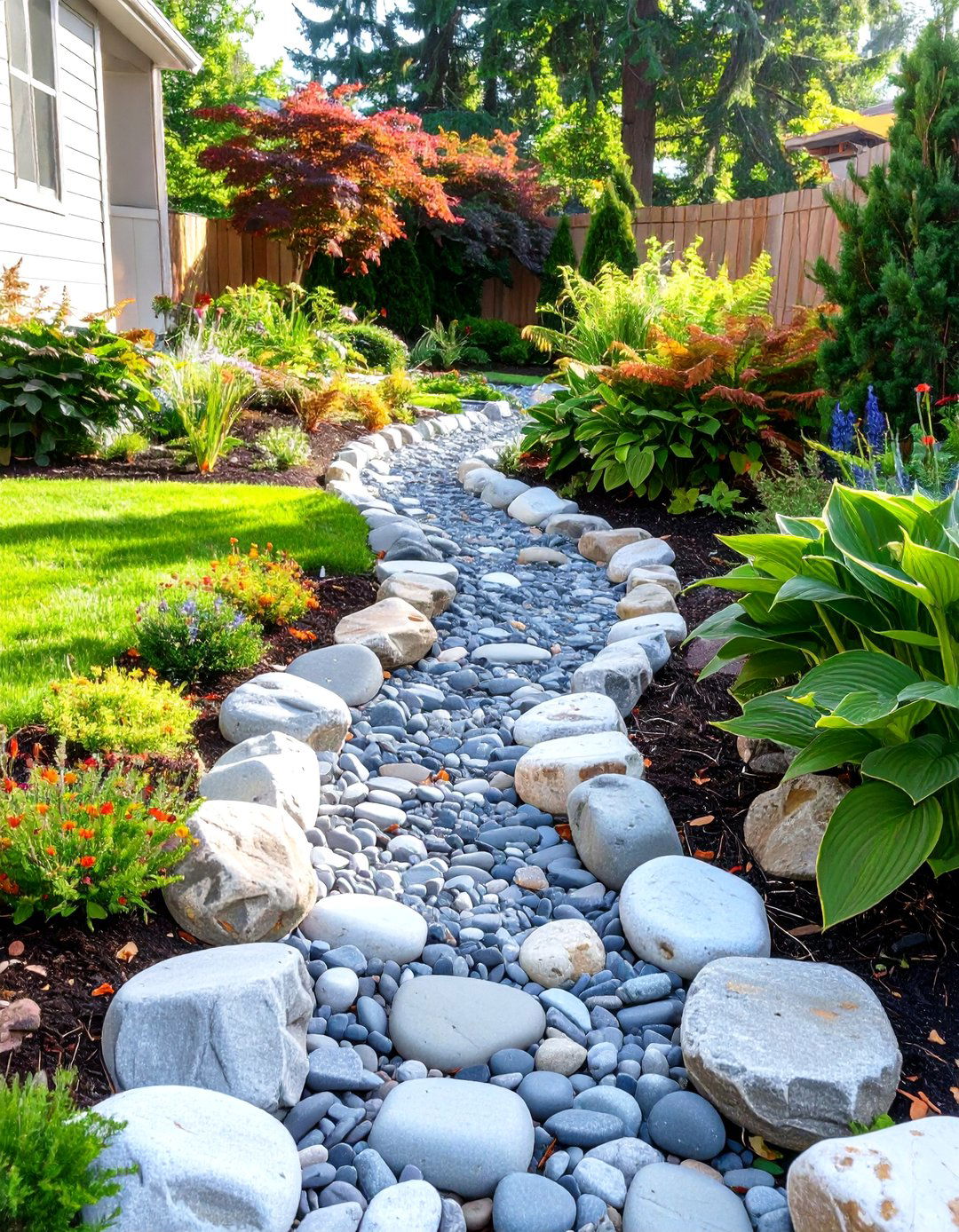 A Dry Creek Bed Feature - 30 small front yard landscaping ideas