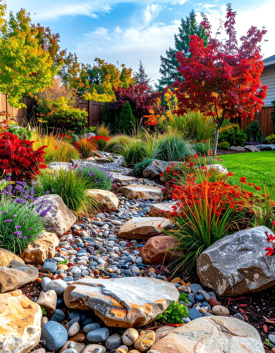 A Dry Creek Bed Landscaping Idea - 30 front yard flower bed landscaping ideas