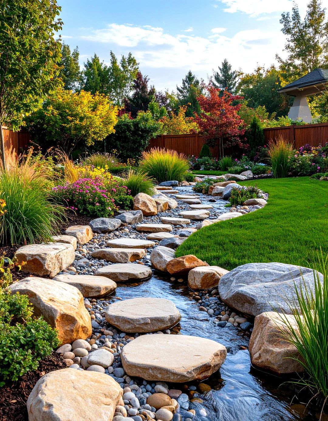 A Dry Creek Bed for Drainage - 30 residential landscape design ideas