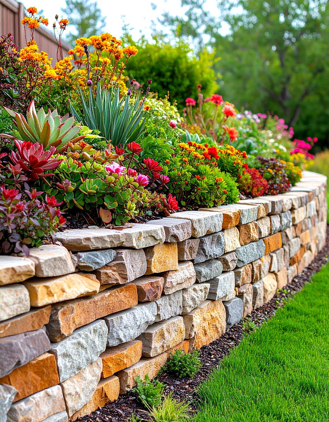 A Dry Stack Stone Retaining Wall - 30 inexpensive desert landscaping ideas