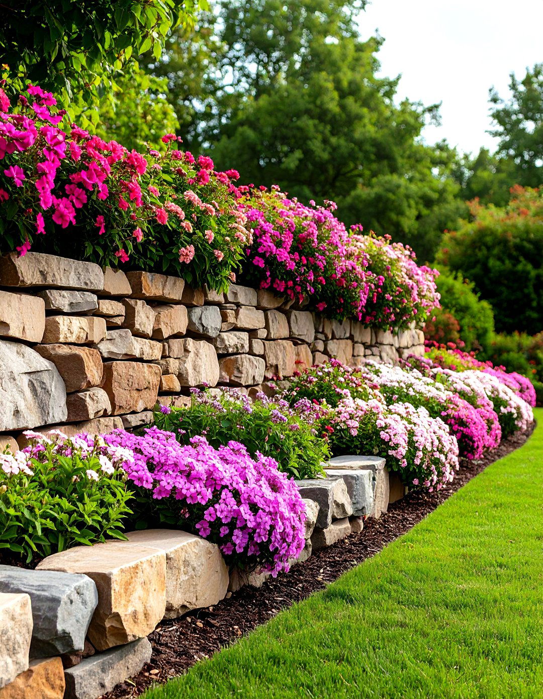 A Dry Stacked Stone Wall - 30 front yard landscaping ideas with rocks