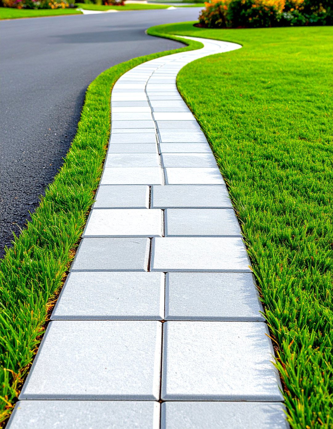 A Durable Paver Border with Grass Inlay - 30 driveway border landscaping ideas