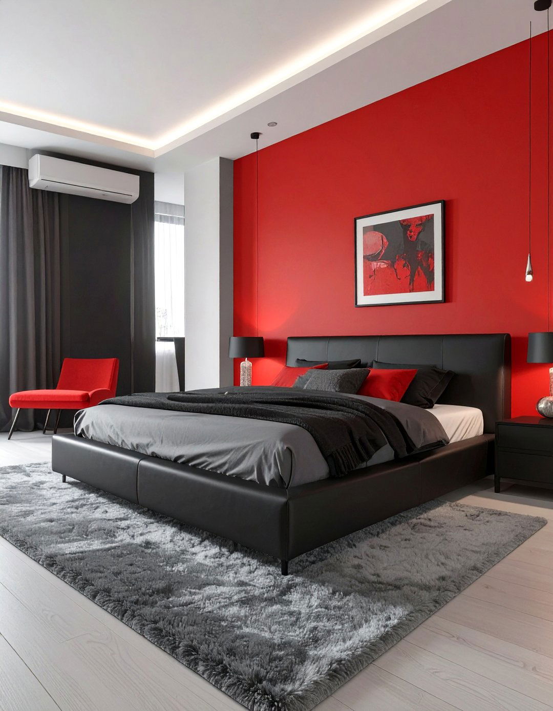 A Dynamic Red and Black Bedroom - 30 colorful bedroom ideas
