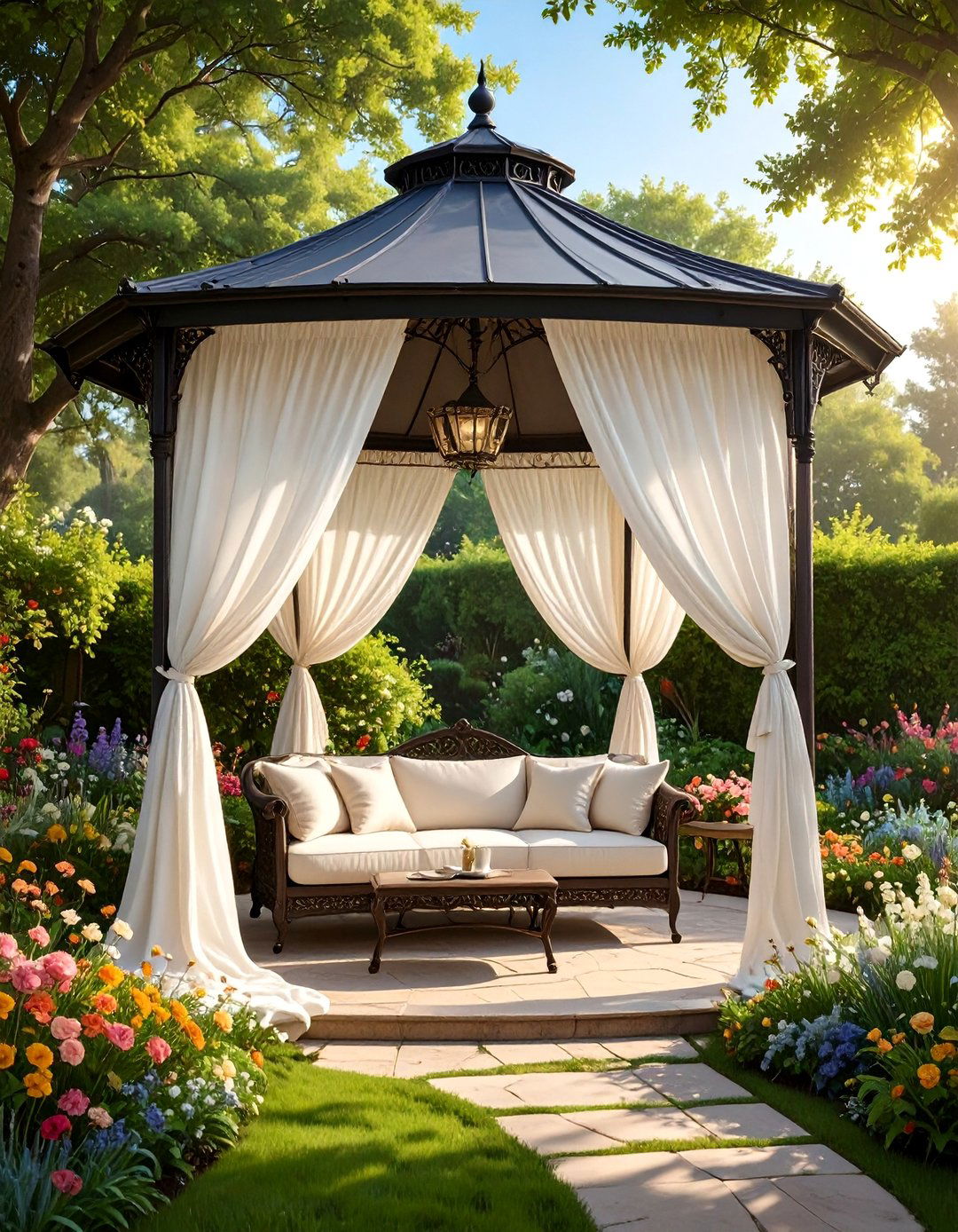 A Fabric Draped Four Poster Gazebo - 30 backyard shade ideas