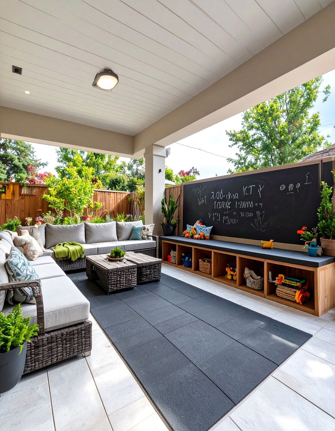 A Family Friendly Patio with a Play Area - 30 backyard patio landscaping ideas
