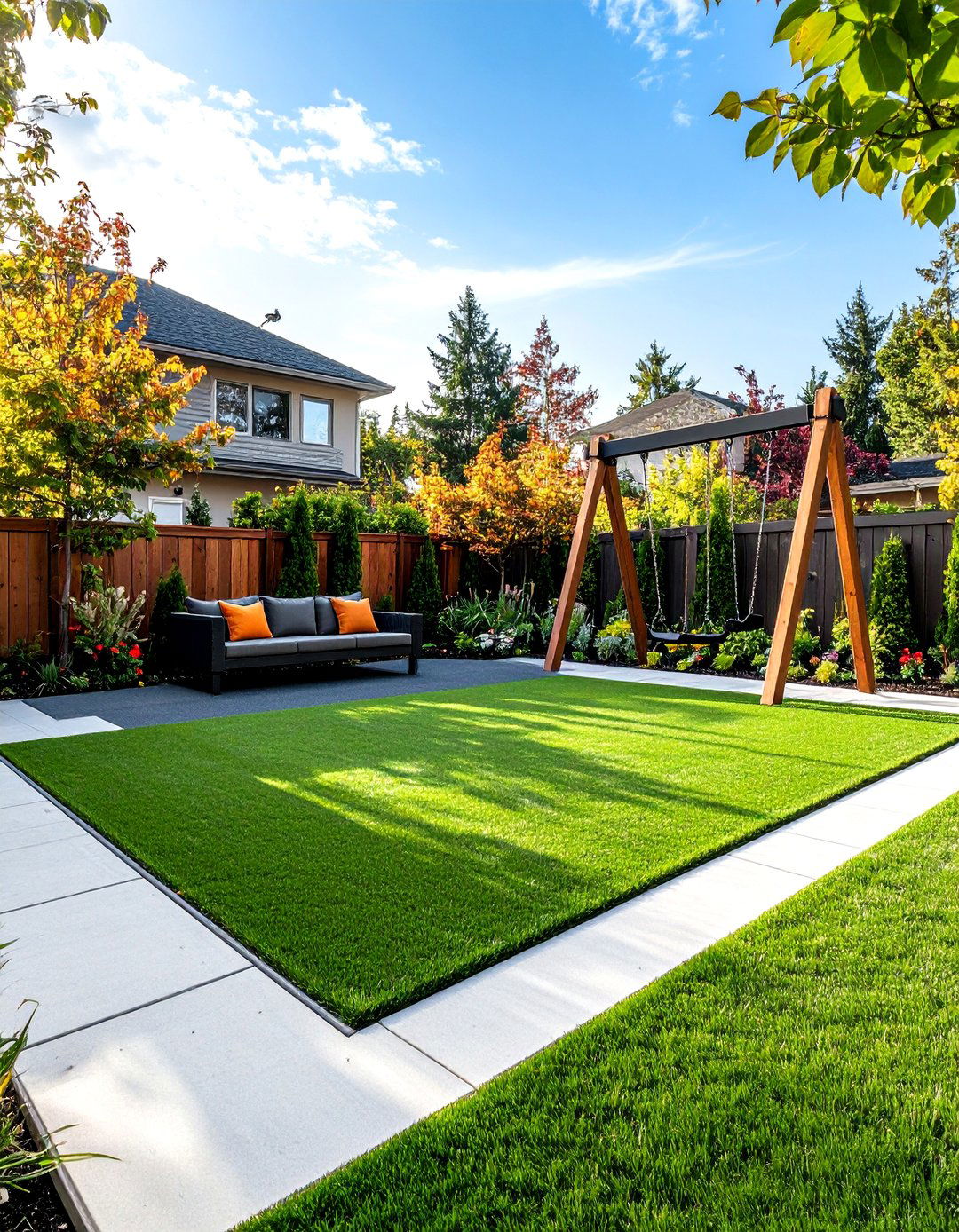 A Family Friendly Play Zone - 30 backyard ideas with pavers and turf