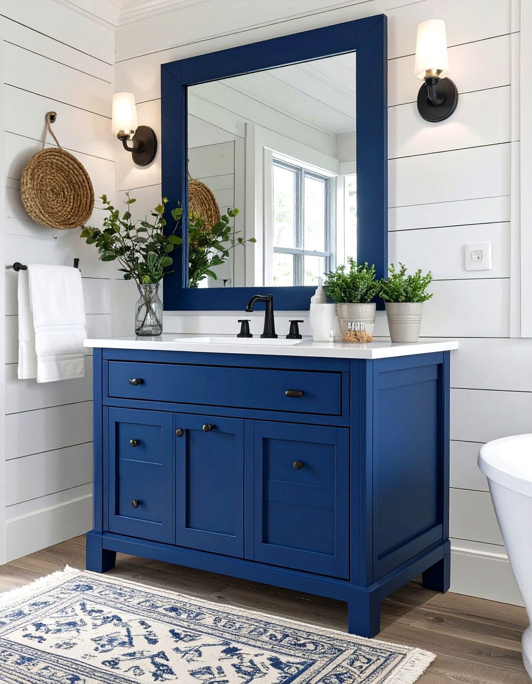 A Farmhouse Bathroom with a Pop of Color - 30 farmhouse bathroom decor ideas