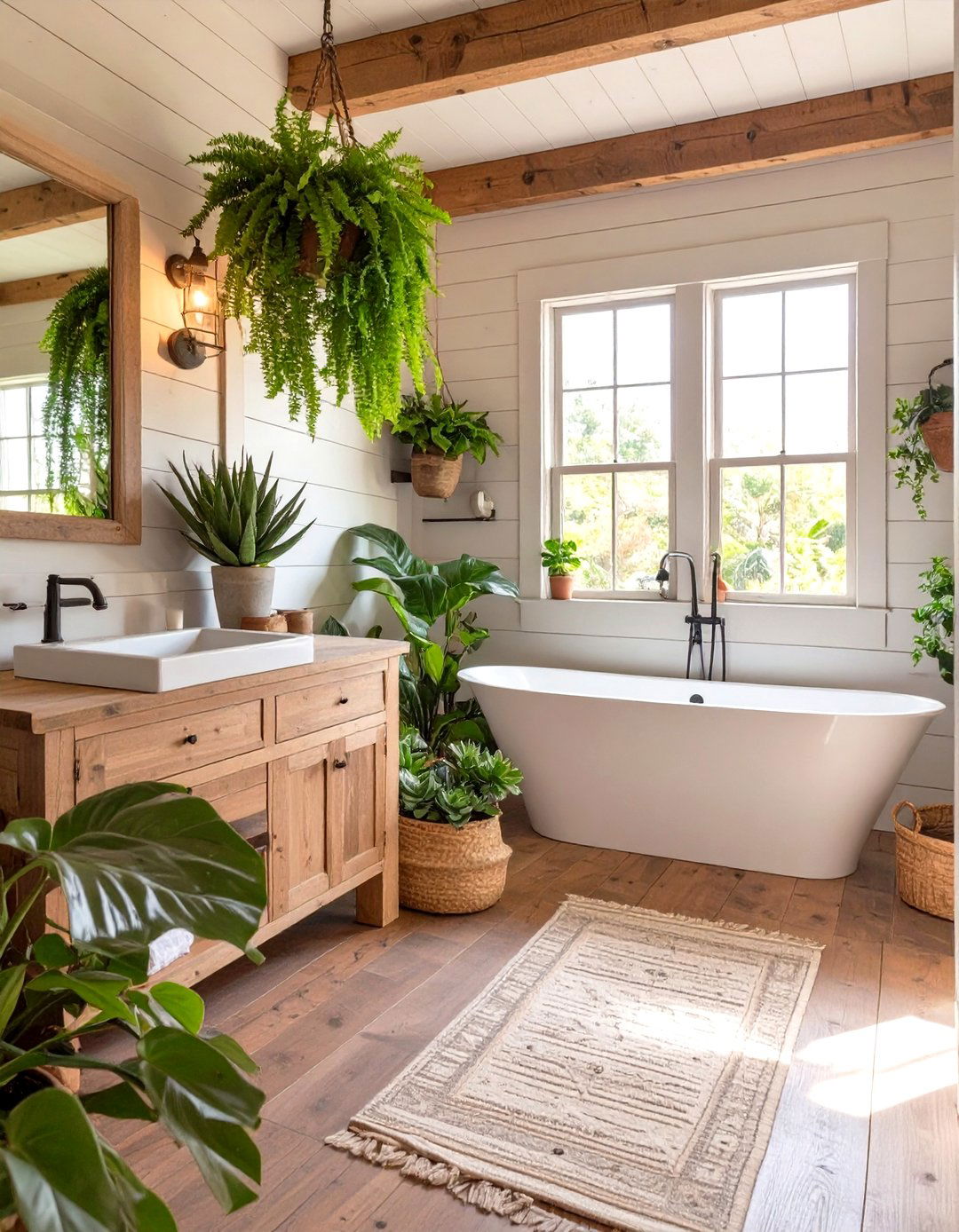 A Farmhouse Bathroom with a Touch of Greenery - 30 farmhouse bathroom decor ideas