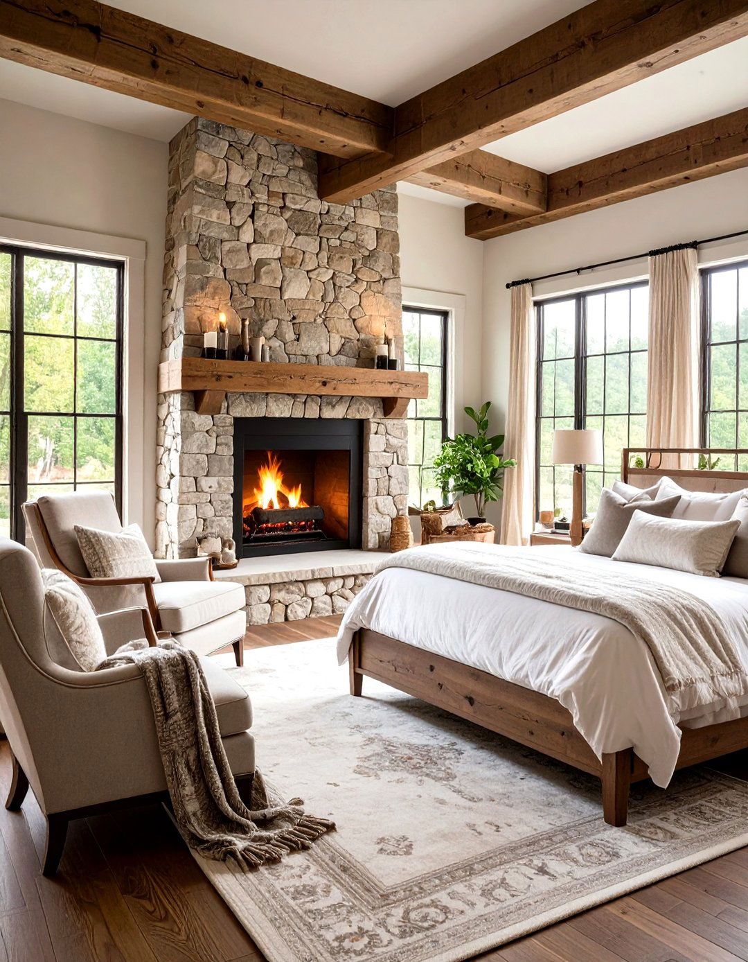 A Farmhouse Bedroom with a Fireplace - 30 farmhouse master bedroom ideas