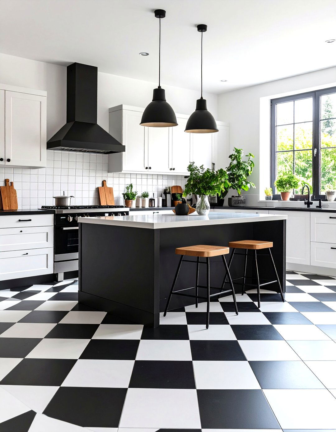 A Farmhouse Kitchen with Patterned Floor Tiles - 30 farmhouse country kitchen ideas