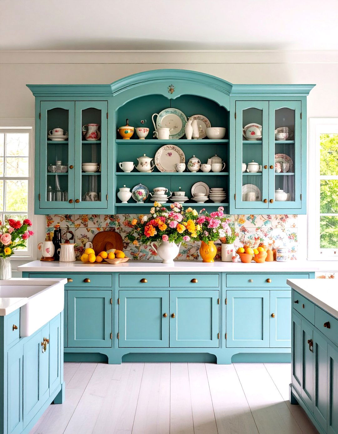 A Farmhouse Kitchen with a Freestanding Hutch - 30 farmhouse country kitchen ideas
