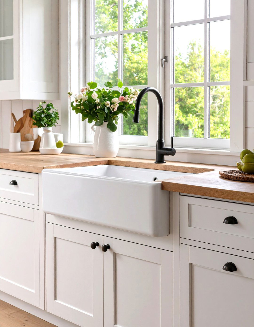 A Farmhouse Kitchen with a Large Apron Front Sink - 30 farmhouse country kitchen ideas