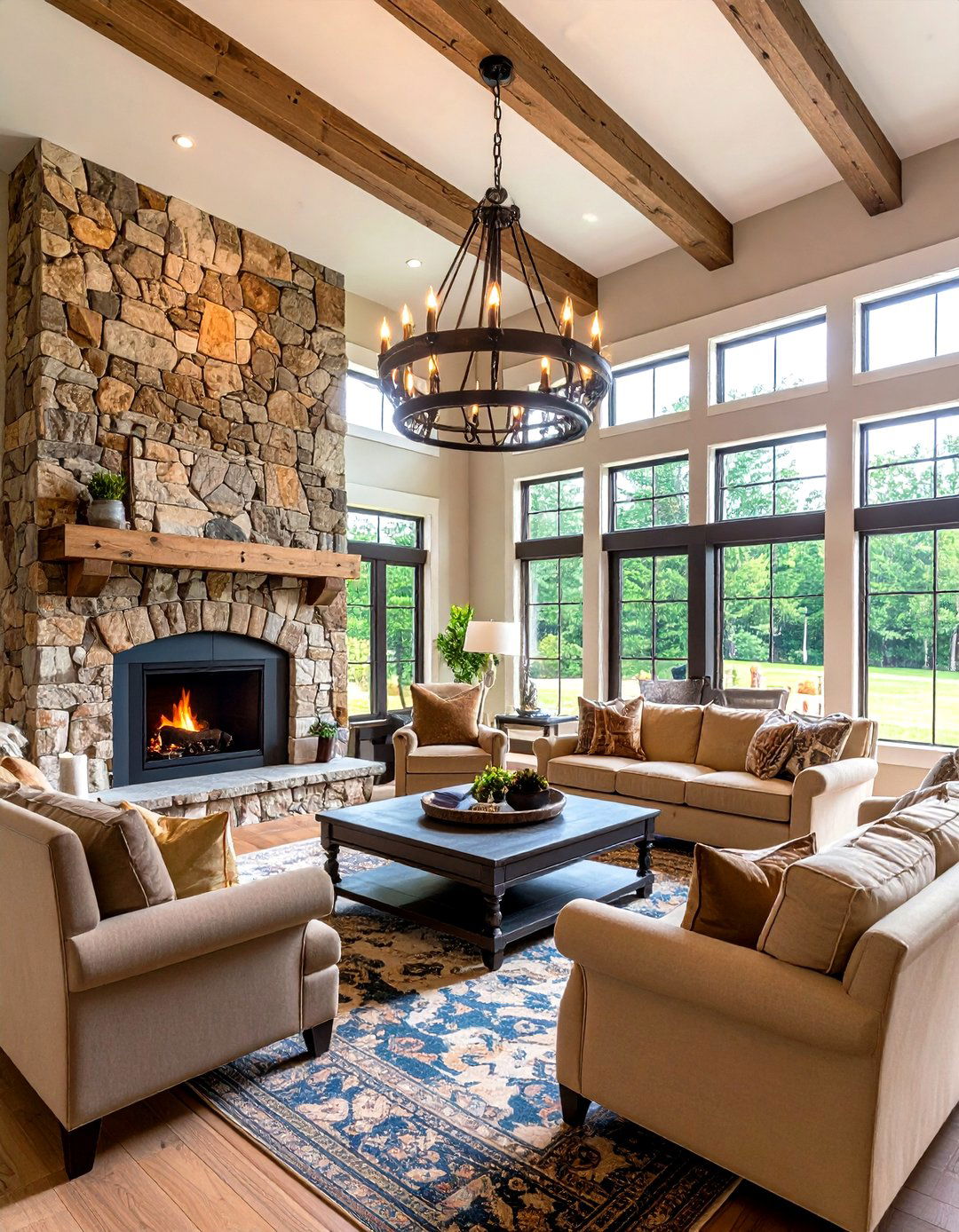 A Farmhouse Living Room with Double Height Ceilings - 30 farmhouse country living room ideas