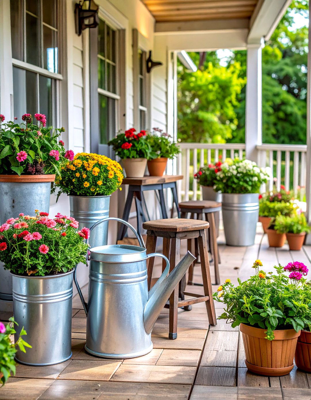 A Farmhouse Porch with Galvanized Metal Accents - 30 farmhouse porch ideas