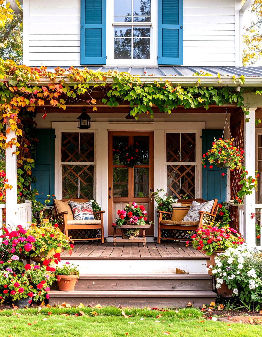 A Farmhouse Porch with Privacy Screens - 30 farmhouse porch ideas