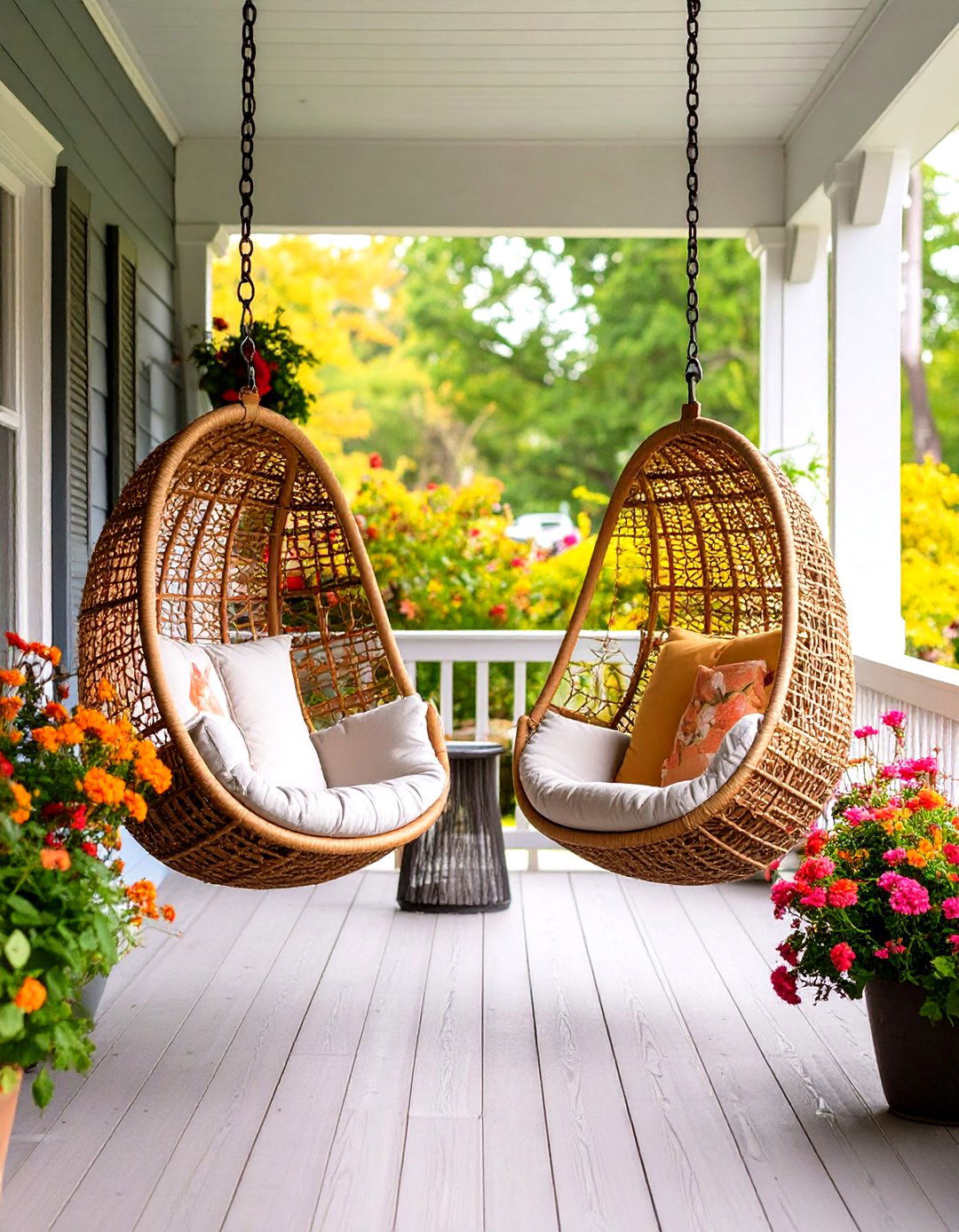 A Farmhouse Porch with Swing Chairs - 30 farmhouse porch ideas