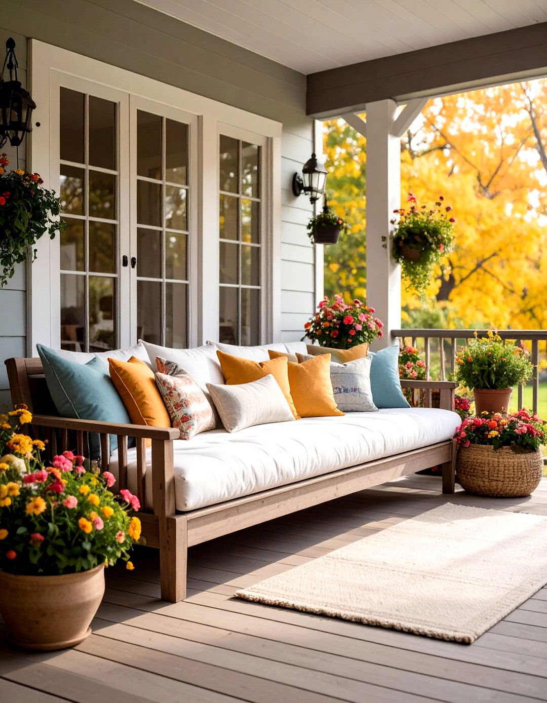 A Farmhouse Porch with a Built In Daybed - 30 farmhouse porch ideas