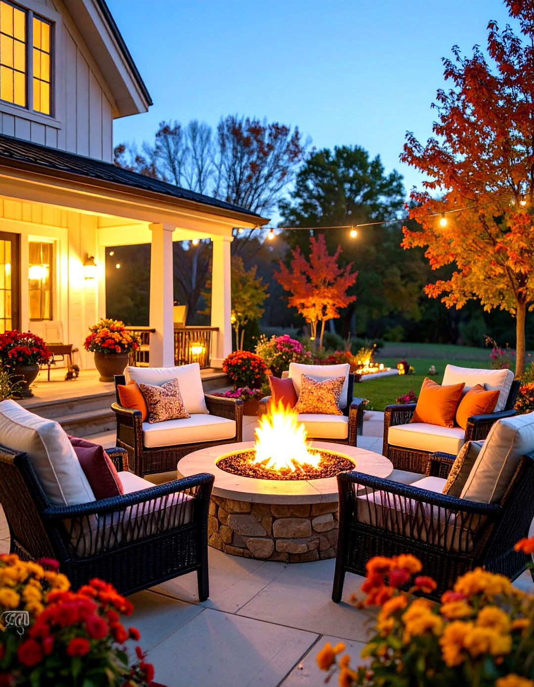 A Farmhouse Porch with a Cozy Fire Pit - 30 farmhouse porch ideas