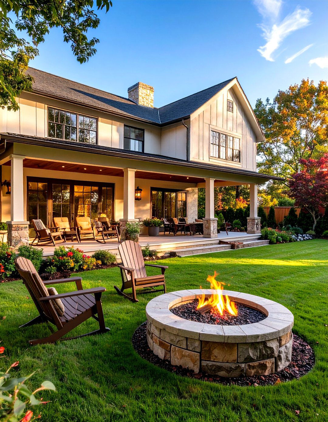 A Farmhouse Style Backyard with a Porch - 30 large backyard landscaping ideas