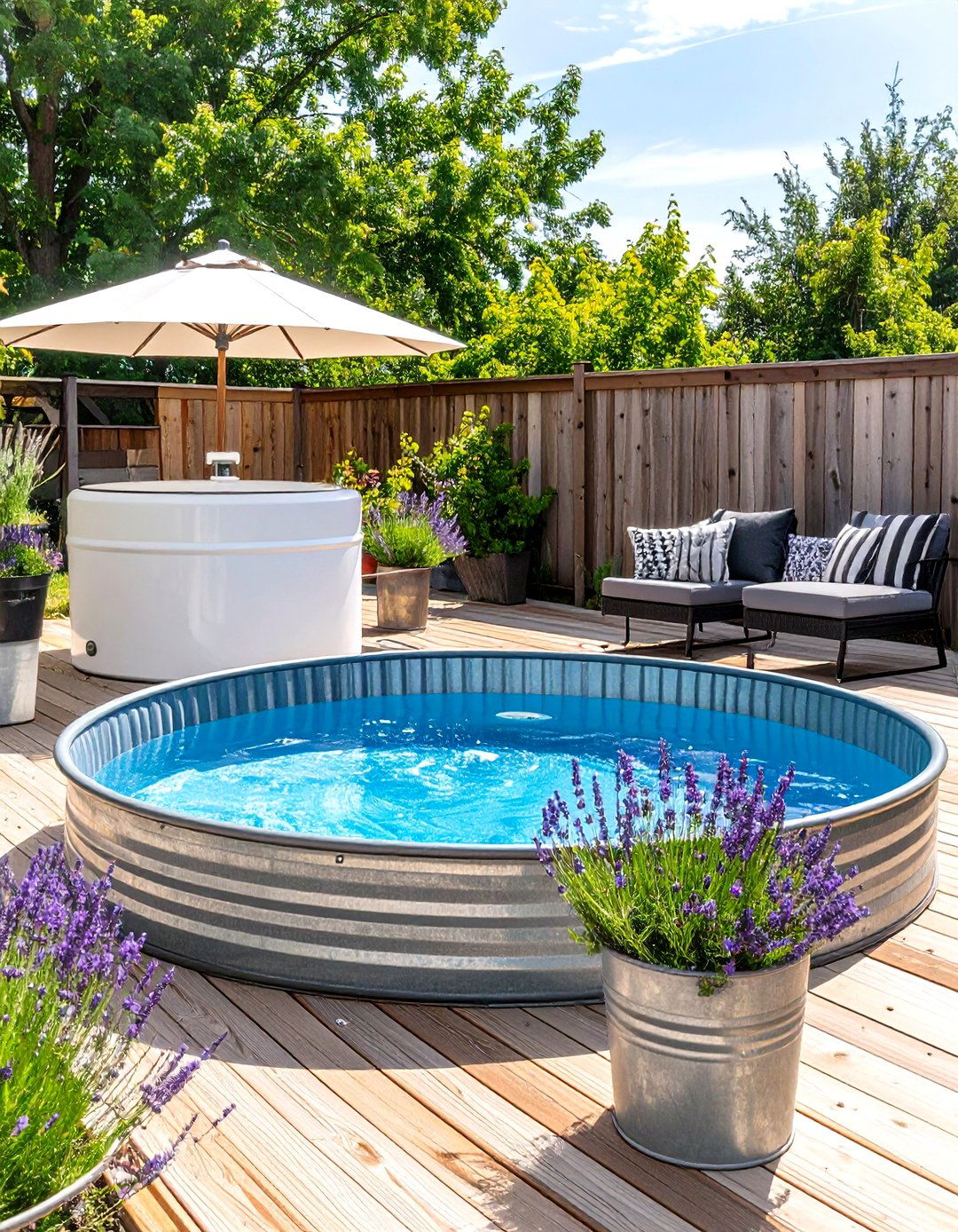 A Farmhouse Style Galvanized Pool - 30 affordable backyard pool ideas on a budget