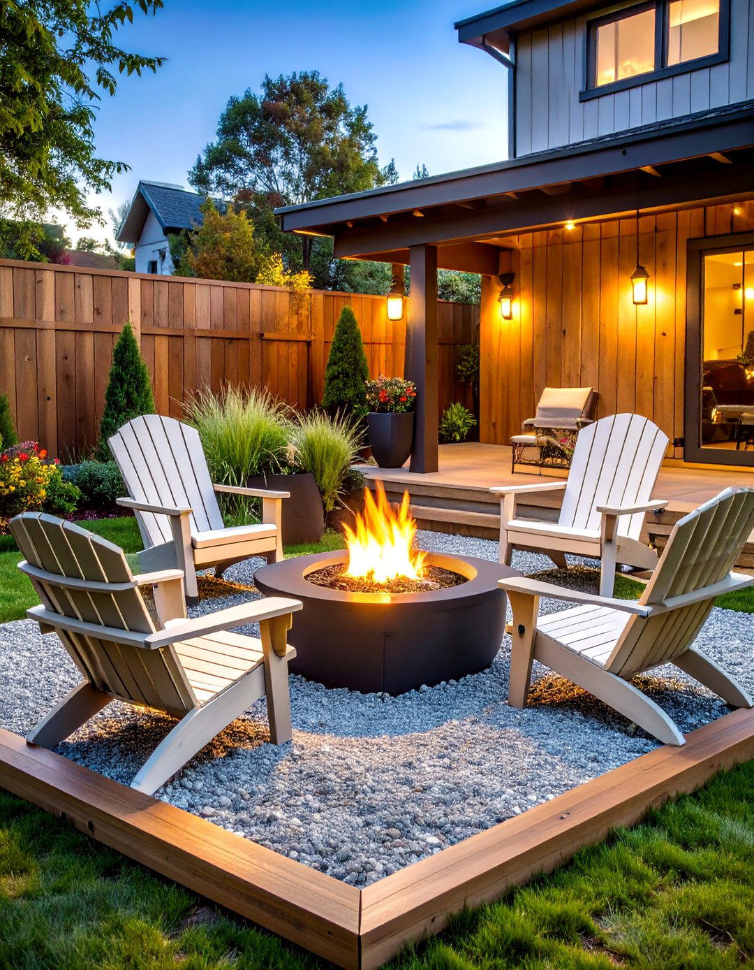 A Farmhouse Style Pea Gravel Patio - 30 backyard fire pit ideas landscaping on a budget